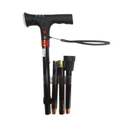 Canne Pliante Éclairante avec Alarme - Noir