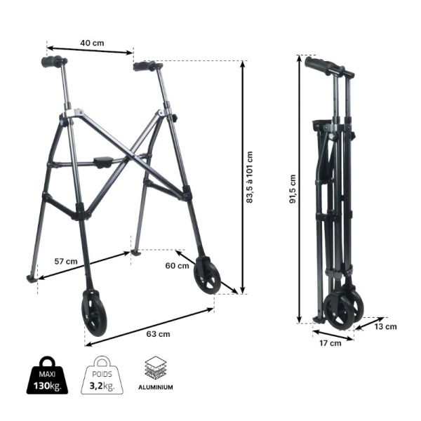 Rollator parapluie - 2 roues - NEO POP