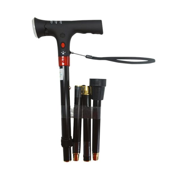 Canne Pliante Éclairante avec Alarme - Noir