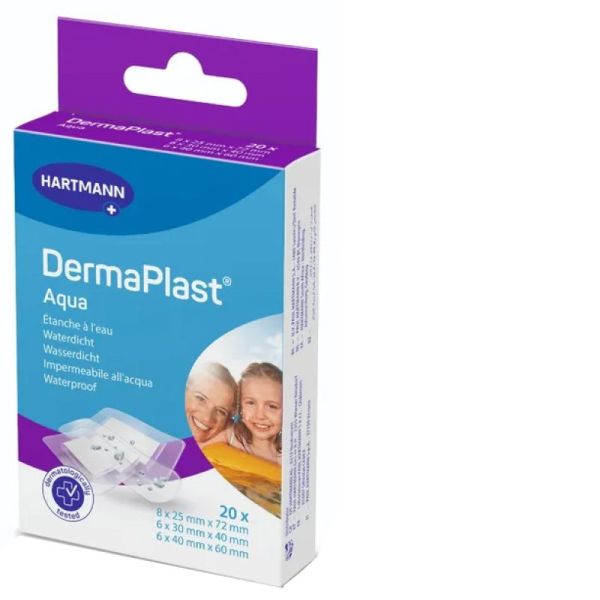 DermaPlast Aqua – boîte de 20 pansements étanches - 3 tailles